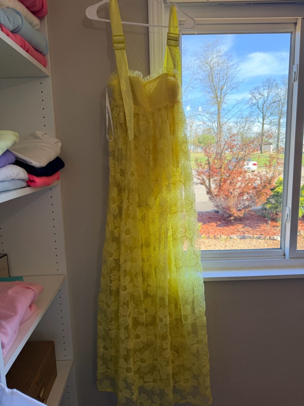 For Love & Lemons Yellow Floral Lace Maxi Dress